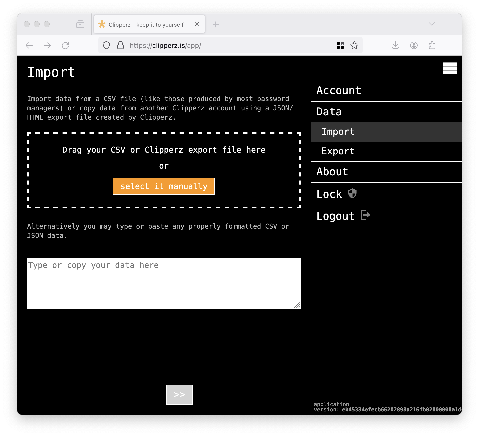 Data > Import section